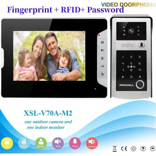 Fingerprint password RIFD card 7''Inch Wired Video Door Phone Visual Video Intercom System Doorbell Monitor Camera Kit