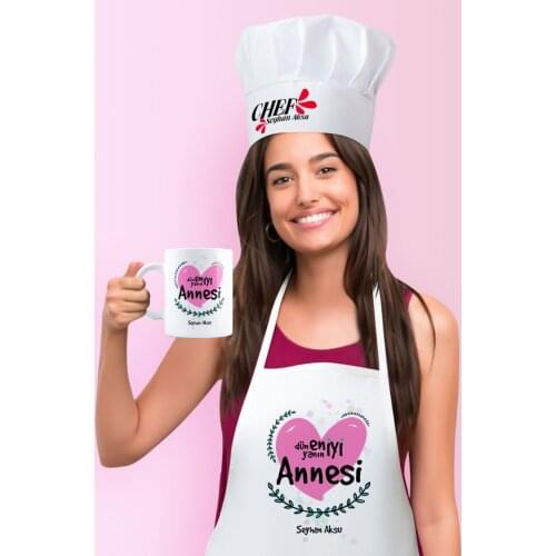 Personalized World Best Mother Kitchen Apron Cook Hat and Mug Set-11 Special Design Gift Beautiful memories Friends