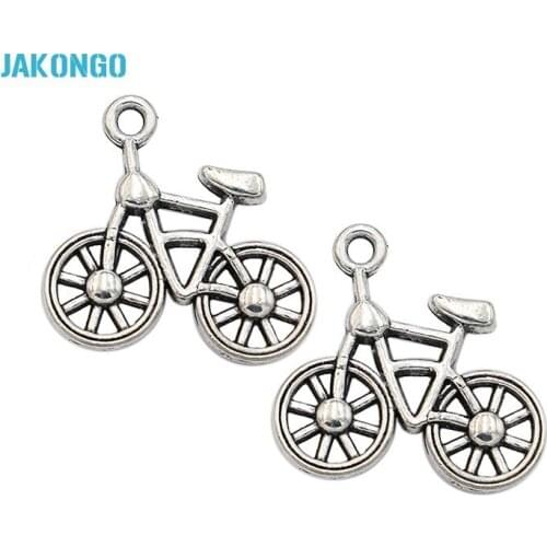 JAKONGO Antique Silver Plated Bike Bicycle Charms Pendants for Necklace Bracelet Jewelry Accessories Making DIY Handmade 19x20mm