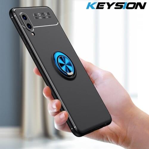 KEYSION Shockproof Phone Case for Samsung A02 A02S A01 Silicone Metal Ring Stand Phone back cover for Galaxy M02 M02S M12 M21S