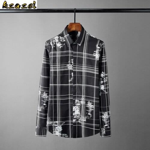 Azazel 100% Cotton Male Shirts Luxury Long Sleeve Plaid Printing Casual Mens Dress Shirts Plus Size 4xl Fashion Slim Man Shirts
