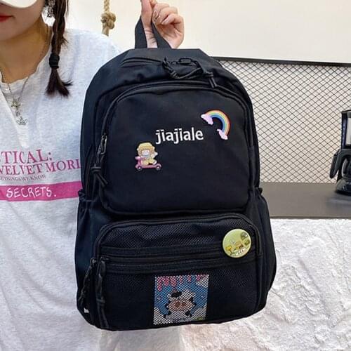 Black Student Backpack for Girls Large Capacity Nylon School Bag Casual Lady Canvas Rucksack Cute Female Bagpacks Ladies Mochila