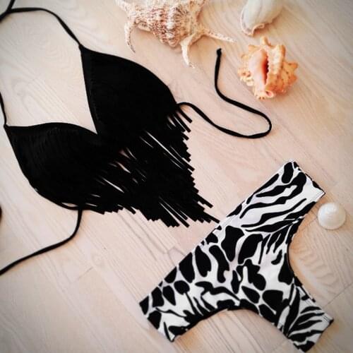 Sexy Women Bikini Brazilian Swimsuit Push-up Padded Bra Swimsuit Bathing Sexy Women Tassel Bikini Set Swimwear Beachwear Summer