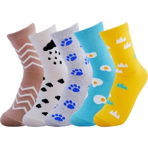 Spring and Summer Womens Socks Cute Fun Creative Cartoon Eggs Clouds Mountain Footprints Cotton Socks Womens Socks Funny Sox