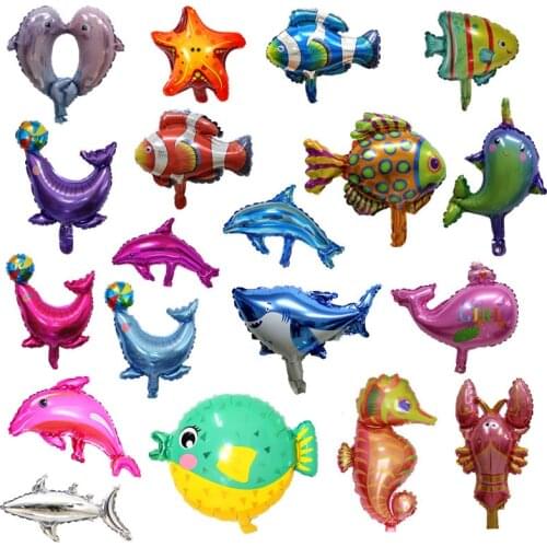 Aquarium Theme Dolphin Hippo Octopus Shark Aluminum Foil Balloon Children Happy Birthday Party Decoration Gift Inflatable Ball