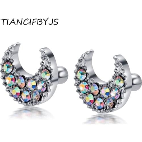 TIANCIFBYJS Piercing Ear Cartilage Moon Closure Daith Cartil Tragus Helix Crystal Flower Body Jewelry Earrings 16 Gauge Rings
