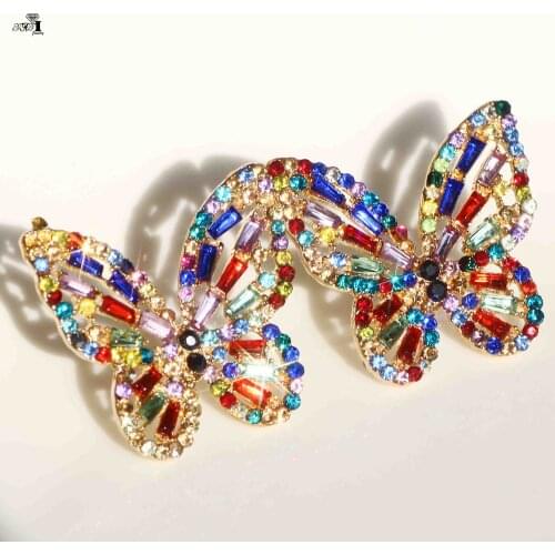 YaYi Jewelry Multi Butterfly Dangle Crystal Women Ancient Gold Color Wear Ear Band Tassel Wedding Stud Drop Hoop Clip Earrings