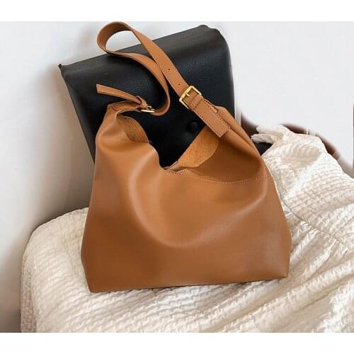 Retro High Capacity PU Leather Shoulder Bags for Women 2021 Winter Solid Color Luxury Designer Handbags Tote Female Shopper Bag