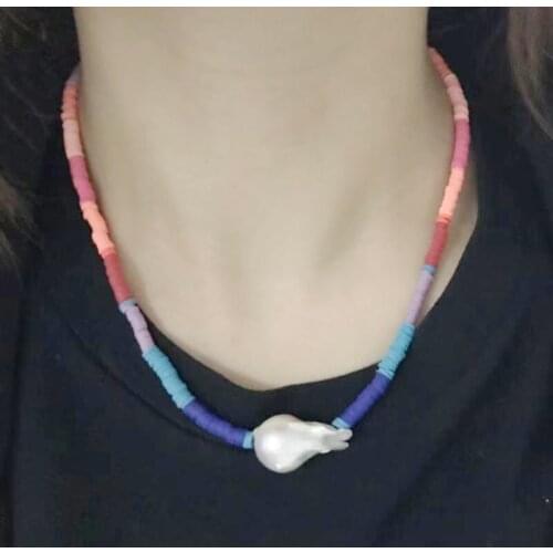 Handmade Multicolor Short Necklace Bohemian Retro Choker Soft Clay Pearl Pendant Naszyjnik For Women Charming Jewelry 2020