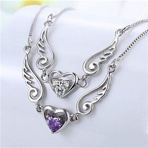 Angel Wings Of Love Heart Female Necklace Silver Plated Necklace Dream Girls Present Fantasy Romance Gift Statement Jewelry