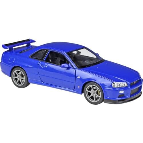 1:24 Scale Nissan Skyline GT-R R34 WELLY Diecast Model Car Simulator Alloy Metal Classic Toy Car For Kid Gift Collection