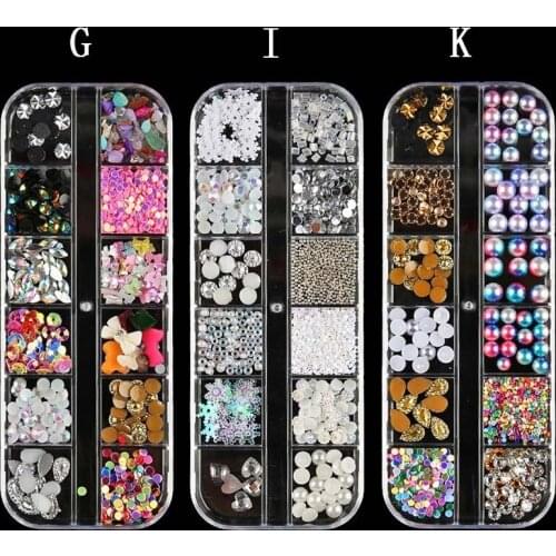 1 Box Nail Art Rhinestone Glitter 3D Nails Tips Jewelry Gems Fingernail Studs Crystal Beads Decor