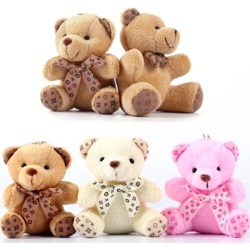 10CM Kawaii Small Teddy Bear Cute Plush Toys Keychain Car Key Holder for Pendant Doll Kids Toys Stuffed Animals Fluffy Bear