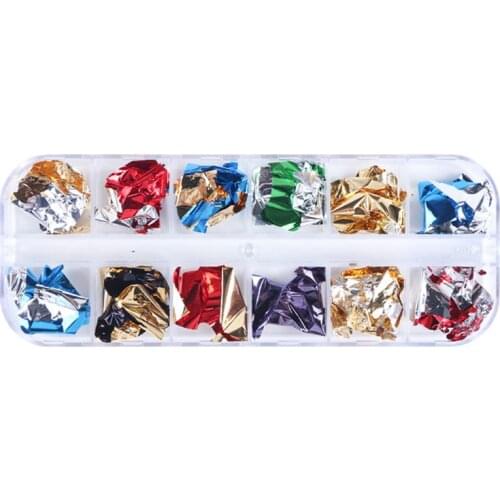 12 Girds/Set Nail Art Color Glitter Paper Sheet Flake Irregular Rainbow Foil Paillette Chip DIY Decoration Sticker Manicure Tool