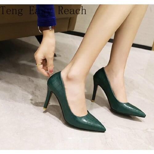 2021 Classic Green Gold Silver Pointed Toe Womans Stilettos Womens Office Career Pumps Sexy High Heels Shoes and Bags To Match