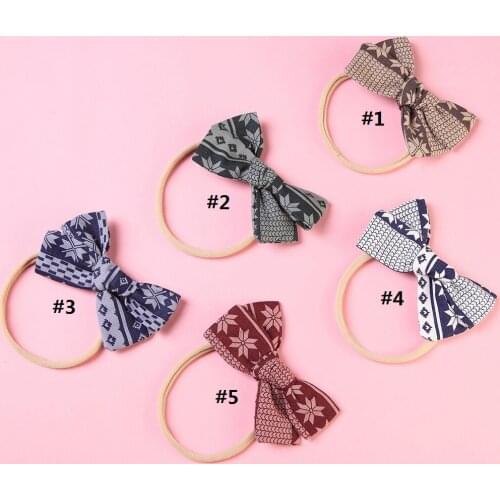 36pc/lot Newborn Cotton Fabric Bows Headbands For cute Children Girls Leaves Print Hair Bow With Thin Nylon Headband
