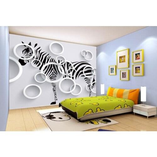 Custom 3D murals, 3D cartoon zebra circle, living room sofa TV wall children bedroom wall paper