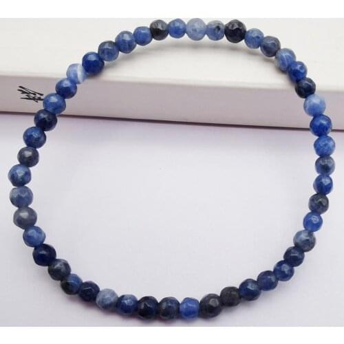 4MM Brazilian Sodalite Stone Faceted Beads GEM Bracelet Bangle Stretch 7 Inch Jewelry G101