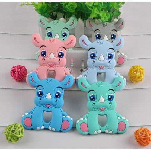 Kovict 5/10 pc Baby Silicone Teether Cartoon Rhinoceros Animal Molar Teether DIY Pacifier Chain Necklace Bracelet Accessories
