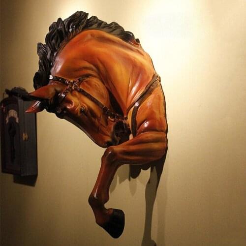 AMERICAN CREATIVE RESIN WAR HORSE HEAD STATUE WALL DECOR CRAFTS ANIMAL HEAD WALL DECORATION LIVING ROOM BAR FIGURINES HOME DECOR