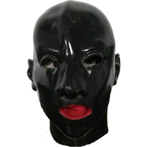 Free shipping ! Latex Mask Fetish Unisex Rubber Hood sm Mask Anatomical Heavy Mask Lined with Red Mouth Sheath Tongue and Nose T