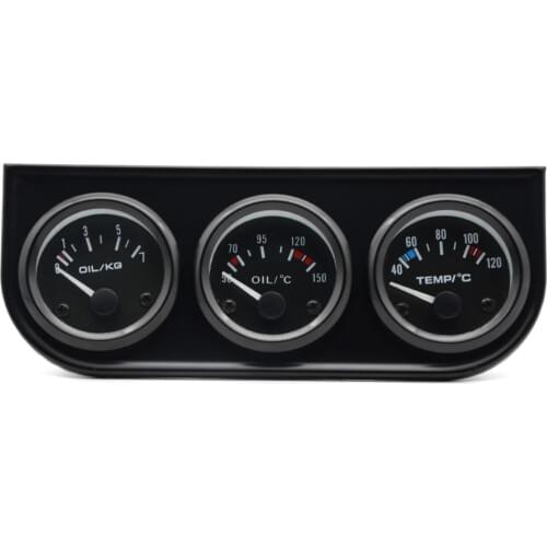 Free Shipping Water Temp Oil Temp Oil Pressure Gauge 52mm 3 in 1 Triple Gauge Kit Black Color With Sensors and holdercombination