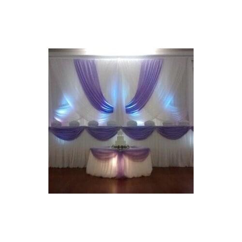 Pure White wedding backdrops with purple swags wedding decoration stage curtain 3M x 6M