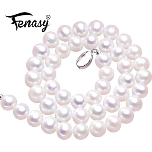 FENASY Handmade DIY Wedding Party Jewelry Big 9-11mm Nearly Round Natural Pearl Necklaces For Women Classic Choker Necklace