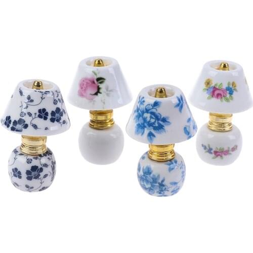 1:12 Mini Ceramic Lamp Miniatures Porcelain Miniature Table Lamp Doll House Accessories Dollhouse Toy