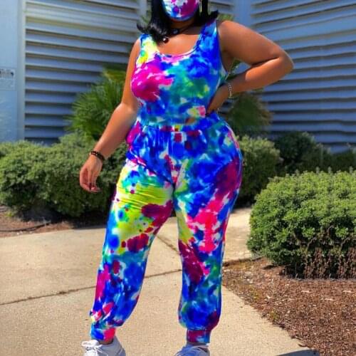 Plus Size Jumpsuits & Rompers For Women Large Printed Sleeveless High Waisted Loose Fashion Elegant Clothes Jumpsuits 2021 New