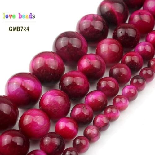 4/6/8/10/12mm Fuchsia Red Tiger Eye Round Beads DIY Bracelet Jewelry Making A++ Pick Size 15"