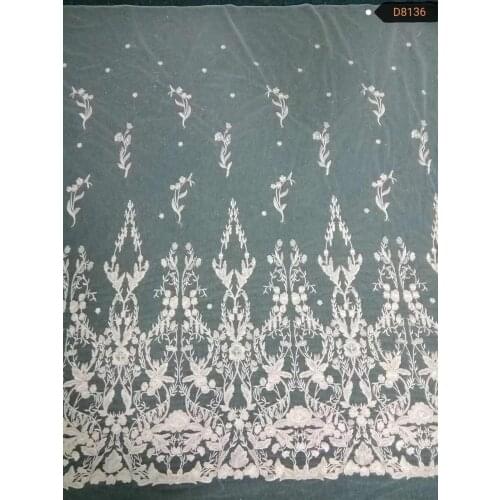 Hot sele Wholesale Ivory embroidered lace fabric for wedding dress Fabric 10 Yards