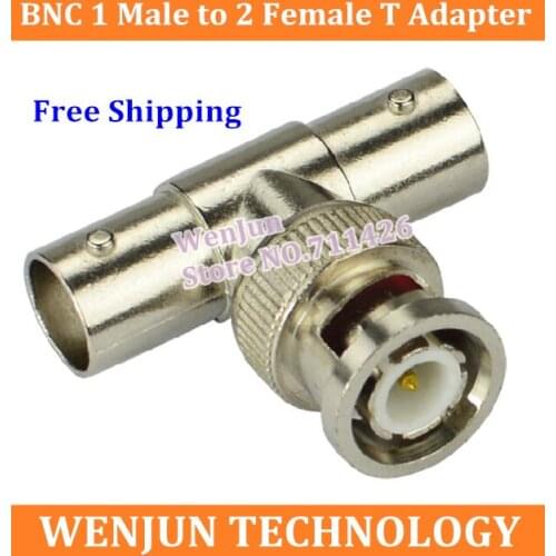 Hot Sale BNC T Adapter Splitter Connector Coupler 1 Male to 2 Female Jack Plug for cctv camera 100PCS