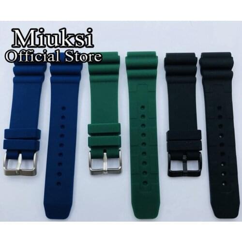 Miuksi 22mm black blue green rubber strap with stainless steel pin buckle