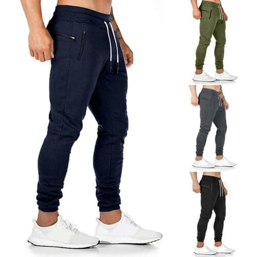 Mens Casual Pants Fitness Men drawstring tights zipper pocket Sportswear Tracksuit Bottoms Skinny Sweatpants Trousers