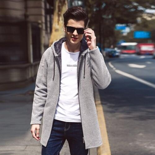 Autumn and winter mens hooded zipper cardigan faux fur wool sweater loose casual knit sweater thick woolen coat 4XL