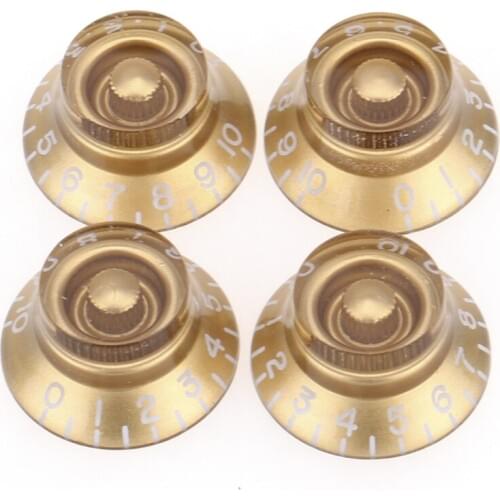 Musiclily Pro Metric Size 18 Splines Bell Top Hat Control Knobs for Asia Import Guitar Bass Split Shaft Pots , Gold (Set of 4)