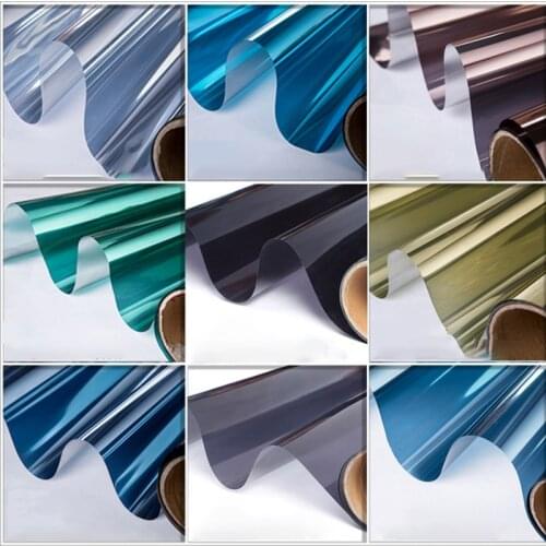One Way Mirror Window Film Vinyl Self-adhesive Reflective Solar film Privacy Window Tint for Home Blue Sliver Glass Stickers
