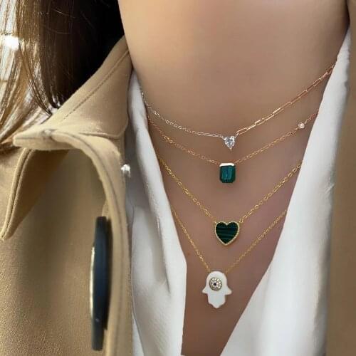 925 sterling silver two tone Simple chain with 5A tear drop square round oval heat CZ paved pendant Necklace for wedding jewelry