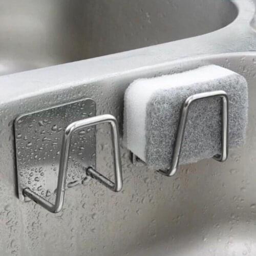 Dropshipping!Kitchen Stainless Steel Sink Sponges Holder Self Adhesive Drain Drying RackWall Hooks Accessories Storage Organizer