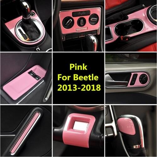 Pink Car AC Window Control Panel Cover Shift Knob Sticker Handle Moulding Trim for Volkswagen Beetle 2013-2018 Interior Styling