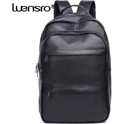 Men Backpack Genuine Leather Men Laptop Bag Travel Backpacks Waterproof Laptop Backpack USB College Bookbag Men mochila hombre