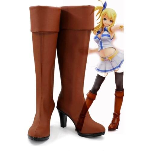 Fariy Tail Lucy Heartfilia Cosplay Boots Shoes Brown Custom Made Any Size