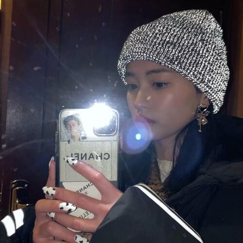 Men Womens Reflective Beanie Hat Black Grey Winter Autumn Knitted Hat Night Running Fishing Hats Skullies Bonnet Chapeu Gorras