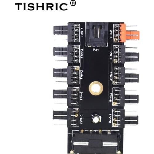TISHRIC Chassis Hub Fan Cooler 4 pin Pwm 12V Power Support 10 Road 4pin Interface PC Fan Argb Led Hub Remote Control Adapter
