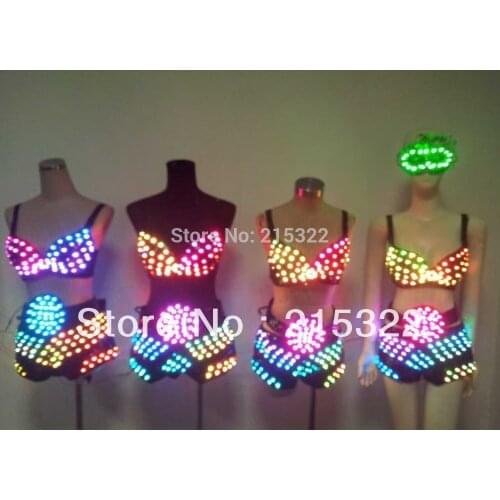Free shipping Sexy womens led dance costume /Nightclub light up LED Bikini performance suit