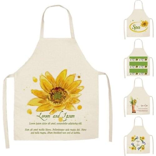 Modern Simple Printed Apron Kitchen Oil-Proof Sunflower Printed Apron 55X68Cm Sleeveless Cotton And Linen Apron Cleaning Tool