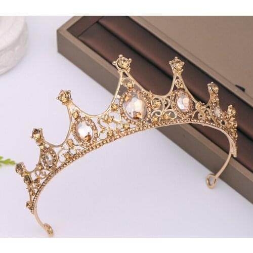 Champagne Wedding Crown Hair Accessories Rhinestone Bride Headdress Crown Queen Tiara crown Bridal hair jewelry