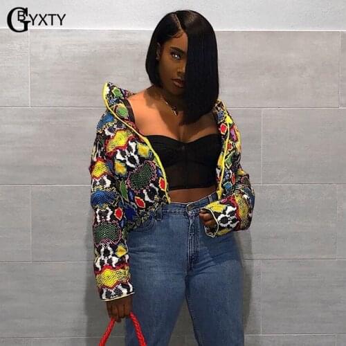 GBTXTY Harajuku Snake Print Cropped Quilted Jacket New Winter Women Turtleneck Long Sleeve Cotton Padded Jacket Overcoat ZL574