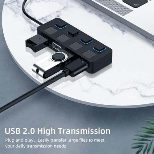 USB 2.0 HUB Computer Adapter Multiple USB Splitter 4 Ports Expander Hub Use Power Adapter with Switch for Laptop PC Computer